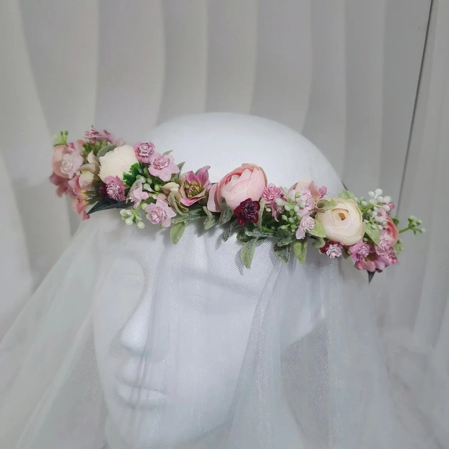 Peony Rose Flower Crown Wreath Handmade Hairbands Wedding Hair Accessories For Women Bridal Bridesmaids Girls Flower Headbands bedobee