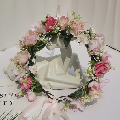 Peony Rose Flower Crown Wreath Handmade Hairbands Wedding Hair Accessories For Women Bridal Bridesmaids Girls Flower Headbands bedobee