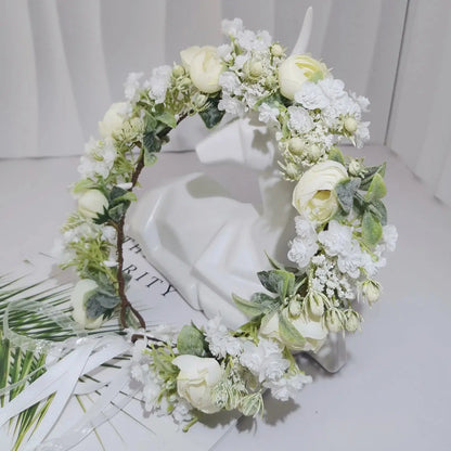 Peony Rose Flower Crown Wreath Handmade Hairbands Wedding Hair Accessories For Women Bridal Bridesmaids Girls Flower Headbands bedobee