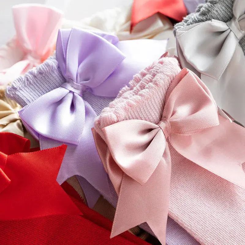 12 Colors Girls Socks Double Bows Cotton Baby Socks Children Soft Baby Long Tube Socks Kids Princess Knee High Socken For 0-7Y bedobee