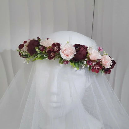 Peony Rose Flower Crown Wreath Handmade Hairbands Wedding Hair Accessories For Women Bridal Bridesmaids Girls Flower Headbands bedobee