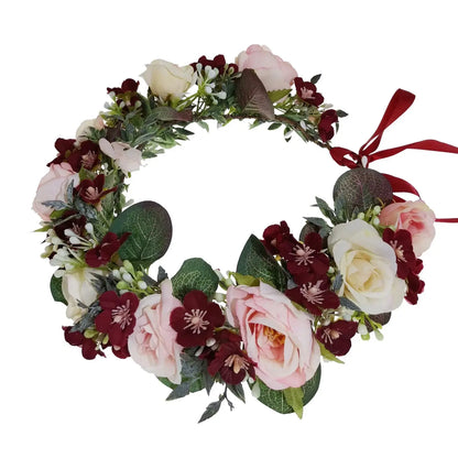 Peony Rose Flower Crown Wreath Handmade Hairbands Wedding Hair Accessories For Women Bridal Bridesmaids Girls Flower Headbands bedobee