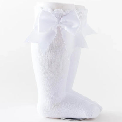 12 Colors Girls Socks Double Bows Cotton Baby Socks Children Soft Baby Long Tube Socks Kids Princess Knee High Socken For 0-7Y bedobee