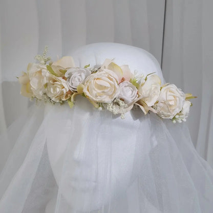 Peony Rose Flower Crown Wreath Handmade Hairbands Wedding Hair Accessories For Women Bridal Bridesmaids Girls Flower Headbands bedobee