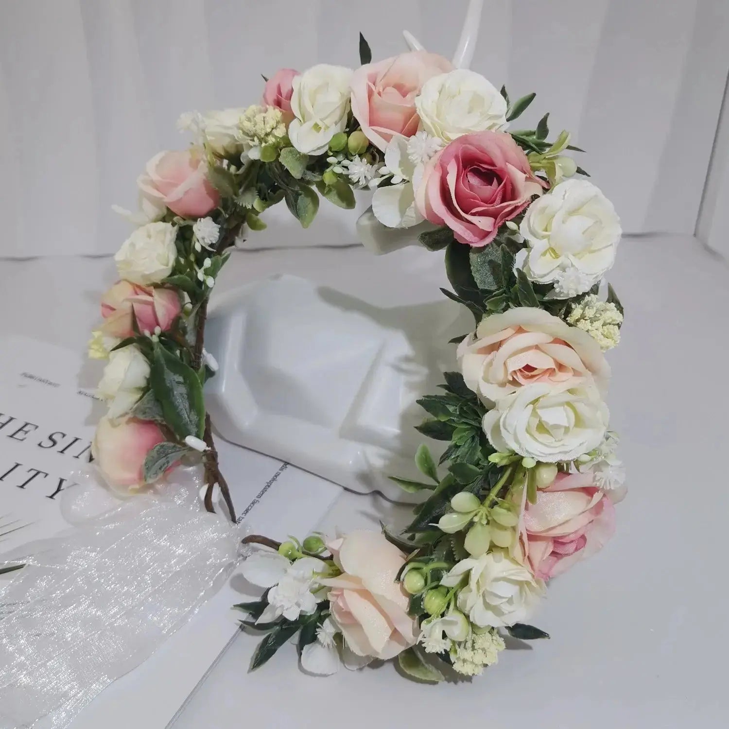 Peony Rose Flower Crown Wreath Handmade Hairbands Wedding Hair Accessories For Women Bridal Bridesmaids Girls Flower Headbands bedobee