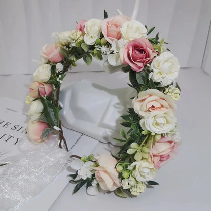 Peony Rose Flower Crown Wreath Handmade Hairbands Wedding Hair Accessories For Women Bridal Bridesmaids Girls Flower Headbands bedobee