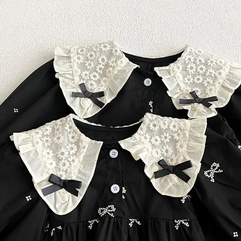 Siyah Fiyonk İşlemeli Elbise ( 3 Lü Çorap + 3 Lü Bandana ) Set bedobee