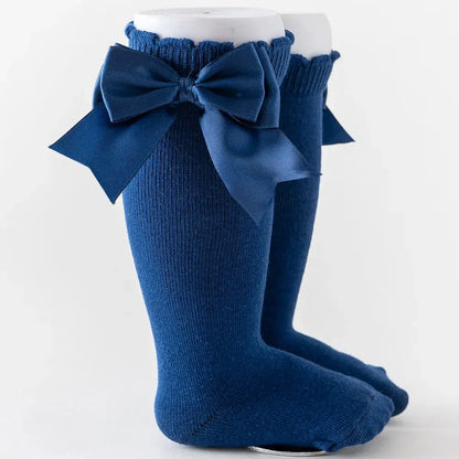 12 Colors Girls Socks Double Bows Cotton Baby Socks Children Soft Baby Long Tube Socks Kids Princess Knee High Socken For 0-7Y bedobee