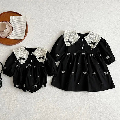 Siyah Fiyonk İşlemeli Elbise ( 3 Lü Çorap + 3 Lü Bandana ) Set bedobee