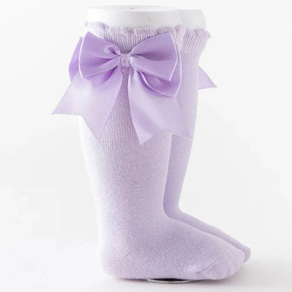 12 Colors Girls Socks Double Bows Cotton Baby Socks Children Soft Baby Long Tube Socks Kids Princess Knee High Socken For 0-7Y bedobee