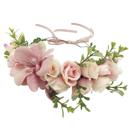Peony Rose Flower Crown Wreath Handmade Hairbands Wedding Hair Accessories For Women Bridal Bridesmaids Girls Flower Headbands bedobee