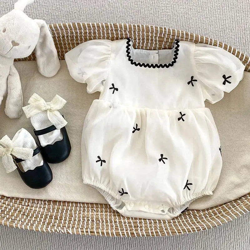 Fiyonklu Balon Kol Elbise & Romper (Kız Kardeş Uyumlu) bedobee