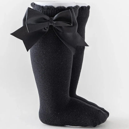 12 Colors Girls Socks Double Bows Cotton Baby Socks Children Soft Baby Long Tube Socks Kids Princess Knee High Socken For 0-7Y bedobee